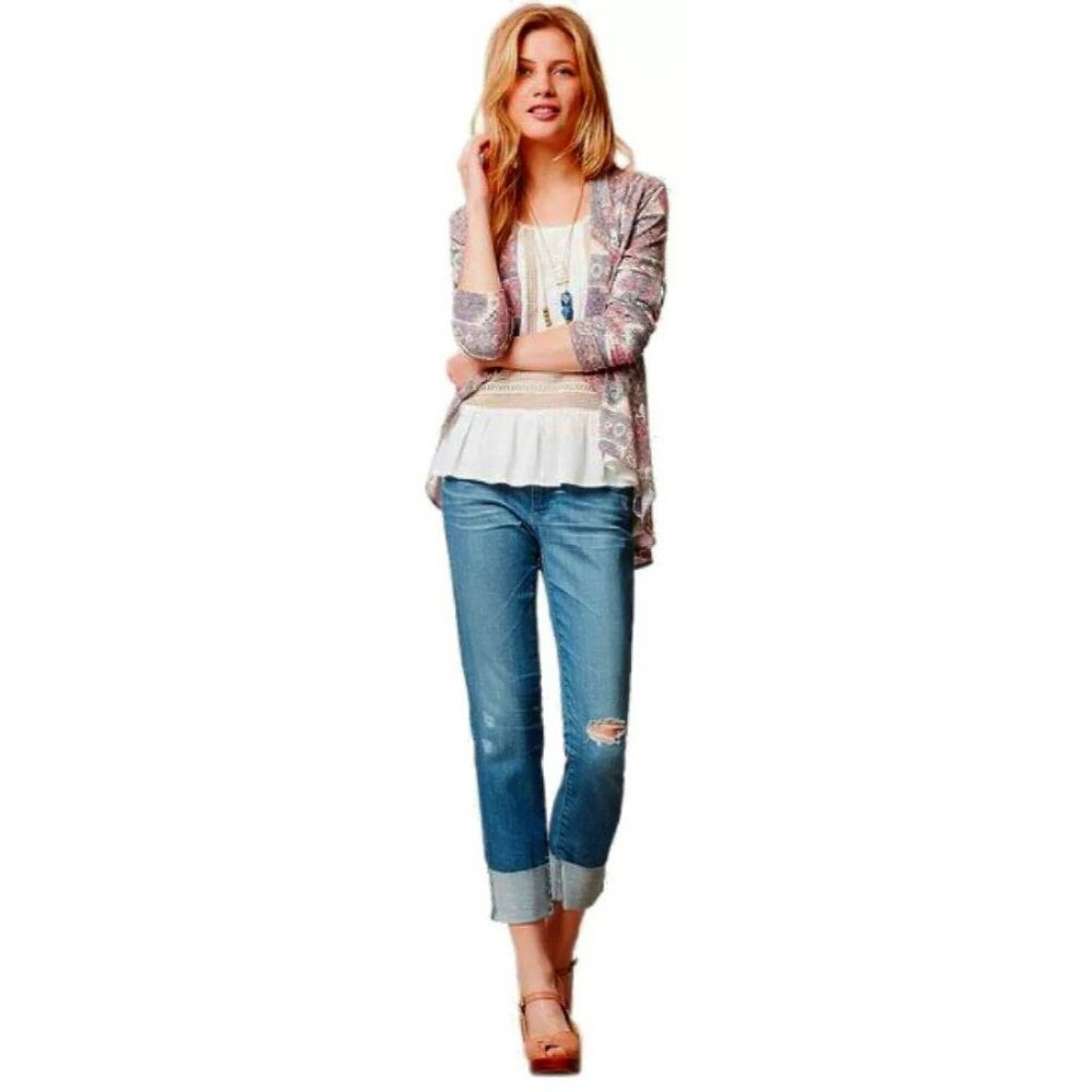 Anthropologie Open Front Multicolored Knit Cardigan | Boho Cottagecore Artsy L - Picture 15 of 16